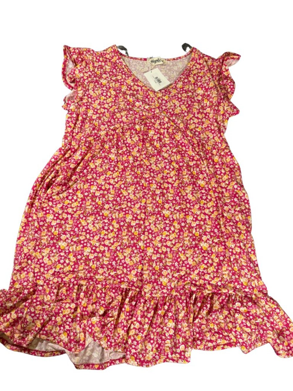 Haptics Sweet Like Summer Dress Womens M Pink Floral Ruffle Hem Pockets NWT
